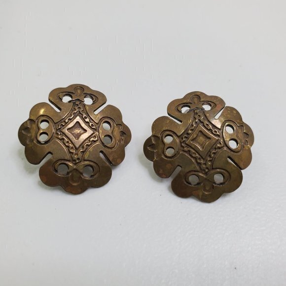 Bronze Tone Earrings Boho Tribal Swirl Holes Pierc - Picture 2 of 8